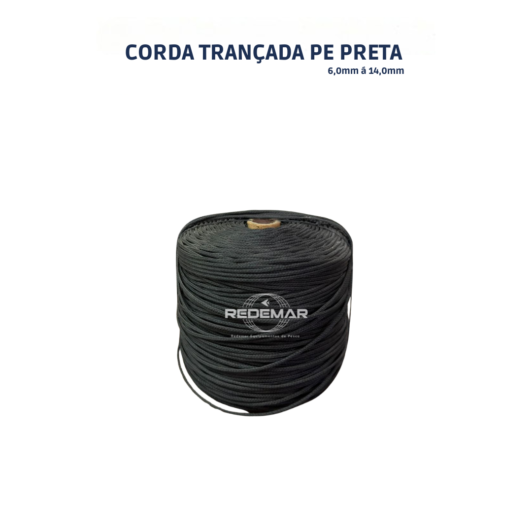 Corda Trançada Polietileno PRETA de 6,0 mm á 14,0 mm